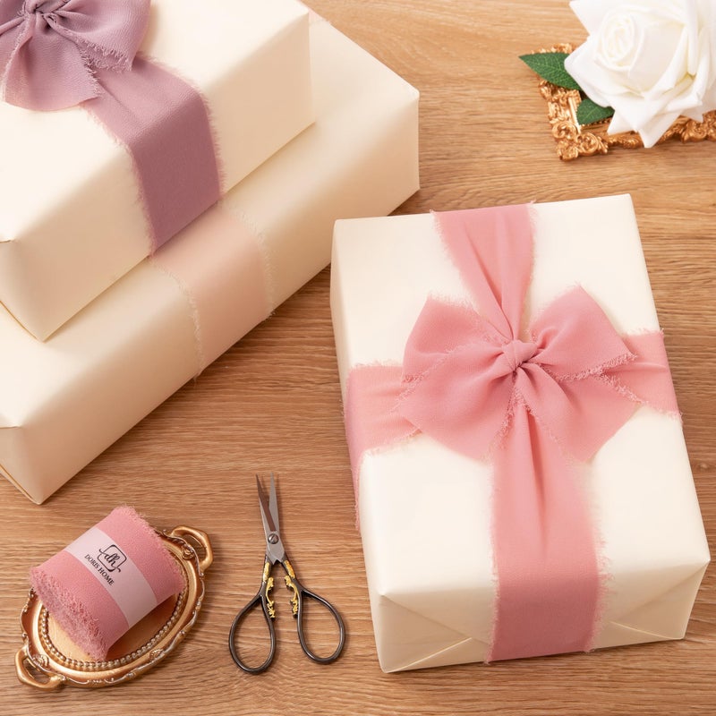 DORIS HOME 2" x21Yd Chiffon Ribbon for Flower Bouquet, Pink & Dusty Rose Fabric Ribbon for Gift Wrapping, Handmade Frayed Ribbon for Wedding/Christmas Decorations - Image 5